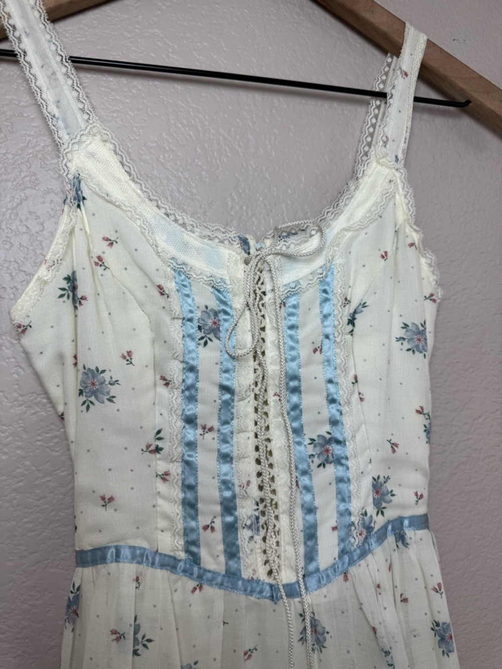 Vintage 1970’s Gunne Sax Prairie Cotton Floral Lace Ruffle Maxi Sundress Cottage - Picture 14 of 16